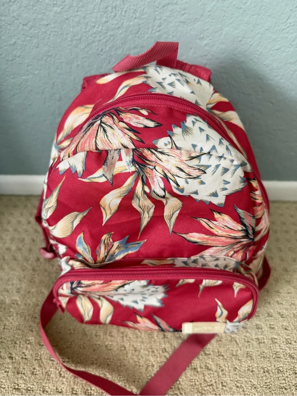 Roxy Floral Raspberry Mini Backpack Purse Hawaiian Floral Print